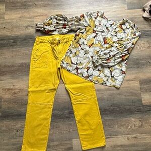 CAbi Yellow Pants with Floral Top
